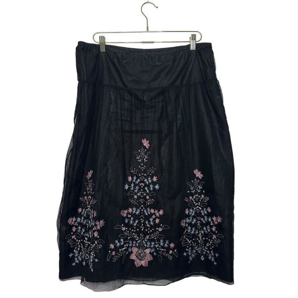 HazelHaze Sheer Embroidered Maxi Skirt Women M Black Lined Whimsical‎ Fairy